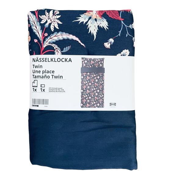 IKEA NASSELKLOCKA Dark Blue Multicolor Twin Duvet Cover & Pillowcase - Picture 1 of 2